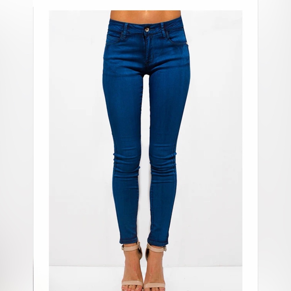 Dark Teal Blue Washed Mid-Rise Stretch Skinny Jeggings